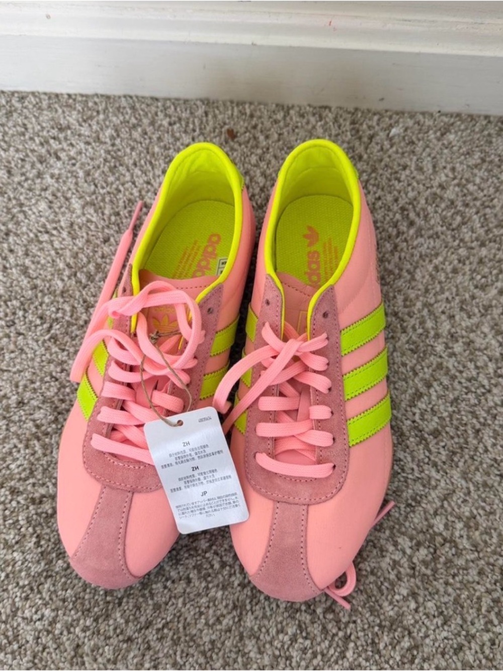Adidas Tokyo Women's Pink Sneakers with Neon Green Stripes